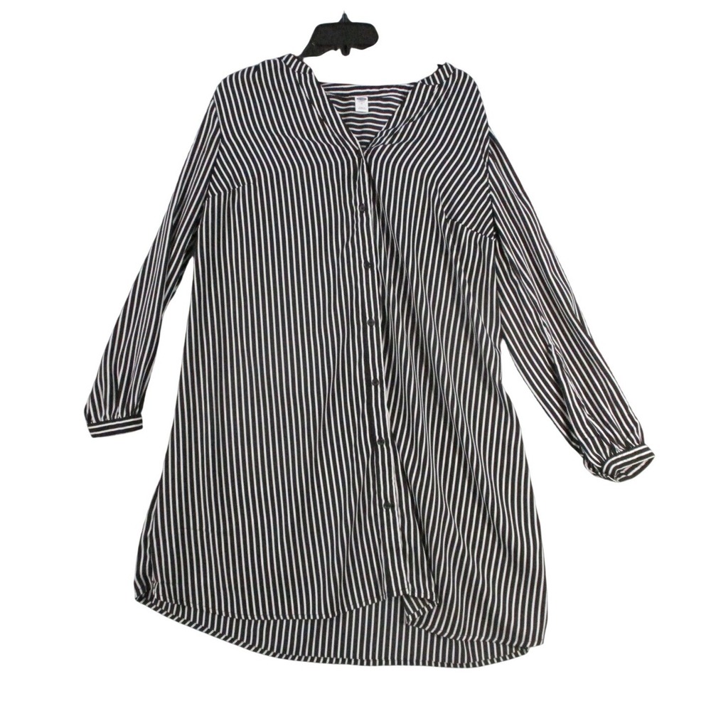 Old Navy‎ Womens Black White Striped Button Down Shirt Dress Size M Long Sleeve